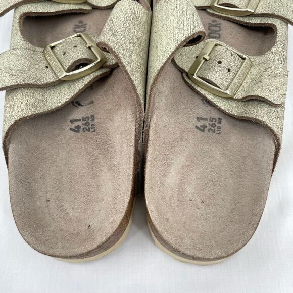 Birkenstock Arizona Sandal Washed Metallic Cream Gold Crackle Neutral Size EU 41 - Picture 6 of 11